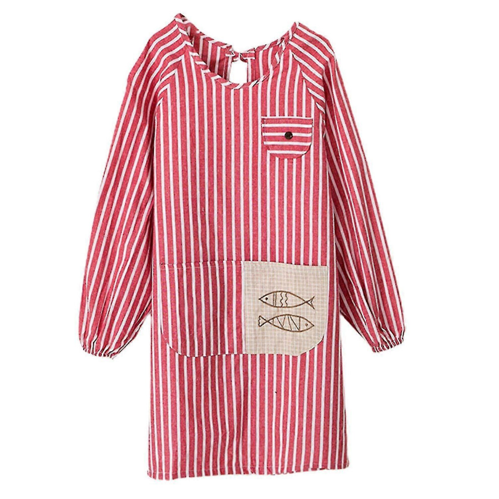 (Red) Apron Skin-friendly Oil-proof Polyester Cotton Adjustable Straps Adult Smock Aprons for Cooking