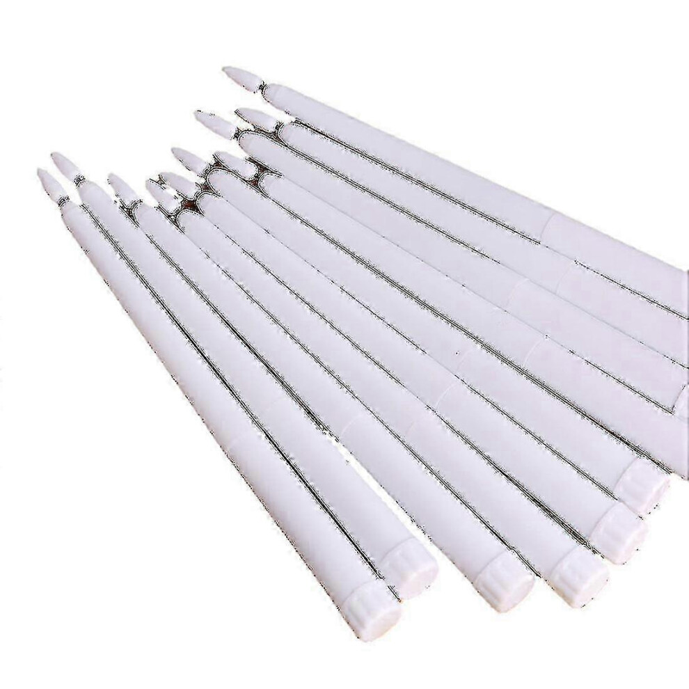 Set Of 10 Battery Operated Led Taper Candles with Remote, Ivory Dining Candles Smooth Wax Finish, Warm White Led