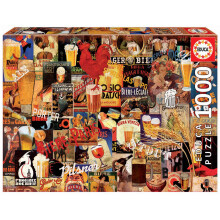 Educa Borras 17970 1000 Vintage-Bier-Collage-Puzzle, mehrfarbig