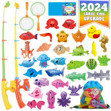 CozyBomB magnetiskt fiskespel fr barn | Badpoolleksaker set fr vattenbord Lrande Utbildning Fiske till badkar Kul med djurstnger Stng Nt Fi
