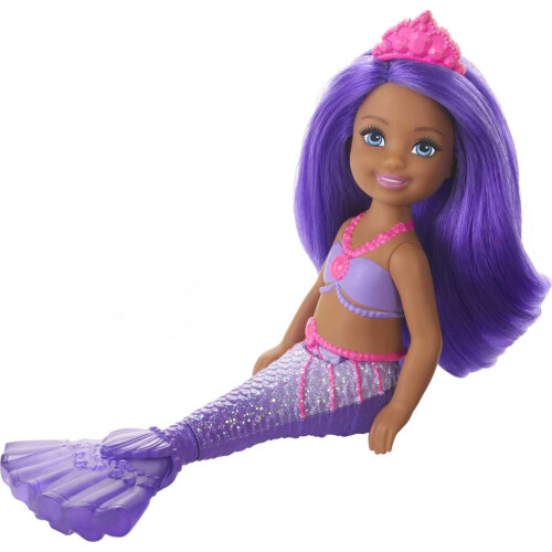 Barbie Κούκλα Barbie Dreamtopia Chelsea Γοργόνα με Μωβ Μαλλιά & Ουρά, Βασιλικό Αξεσουάρ Κεφαλής 1
