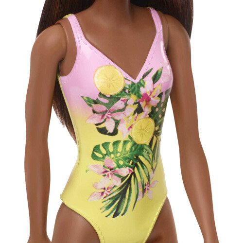 Barbie Κούκλα Barbie, Στριφτή, Φορά ροζ και κίτρινο μαγιό λουλουδιών, για παιδιά 3 έως 7 ετών 1