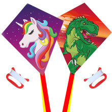 Diamond Kite [2 pacchetto] Dinasour+Unicorn Eddy Kite Promorliere Kite per bambini meraviglioso Kite per principianti per 3 anni in su 60x70 cm con 2