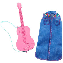 Oblecenie Barbie - Kari rny outfit pre b biku - hudobn cky vzhlad s gitarou viacfarebn