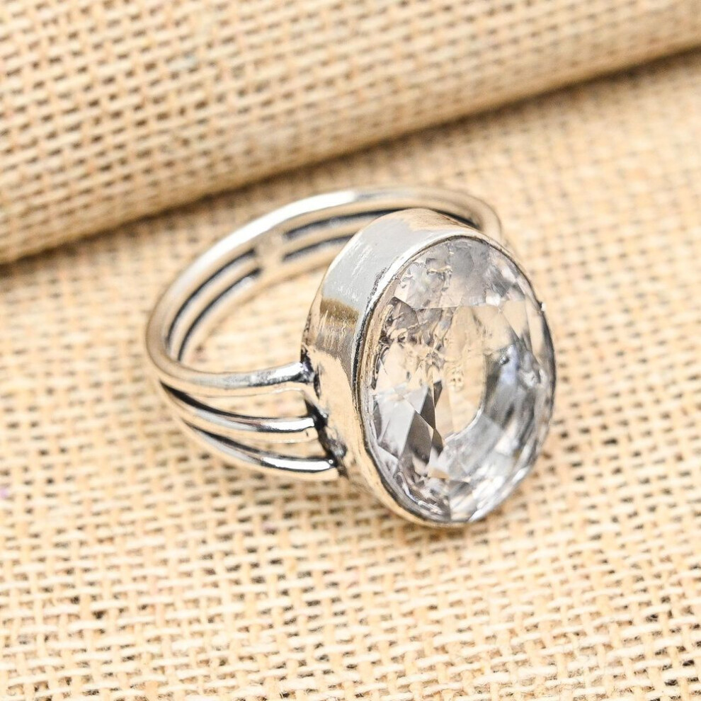 (white, 8.5) White Topaz Gemstone Handmade 925 Solid Sterling Silver Jewelry Rign For Her