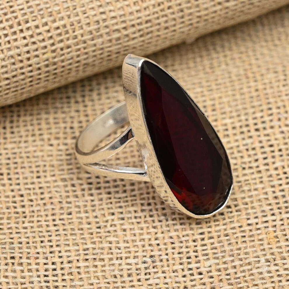(red, 6) Red Garnet Gemstone Handmade Solid 925 Sterling Silver Jewelry Ring For Wedding Gift