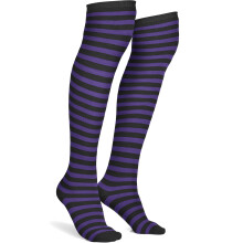 Chaussettes violettes et noires Skeleteen - Chaussettes hautes ray?es au-dessus du genou