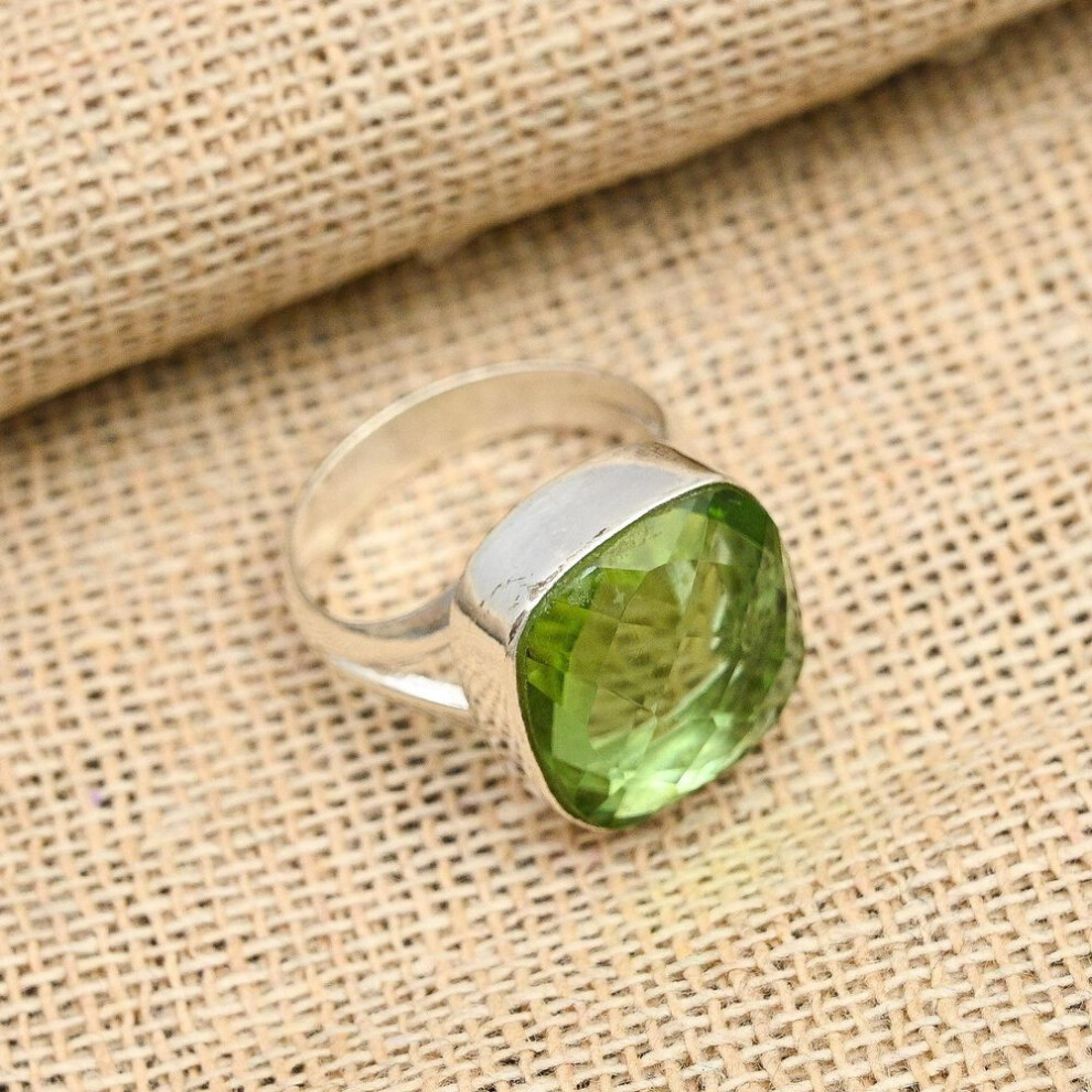 (green, 7.5) Glorious Green Amethyst Gemstone Handmade 925 Sterling Silver Ring Jewelry