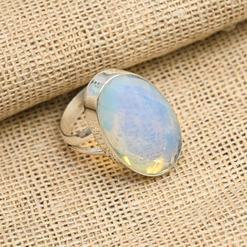 (white, 4) Milky Opal Gemstone Handmade 925 Sterling Silver Jewelry Lovely Ring For Women