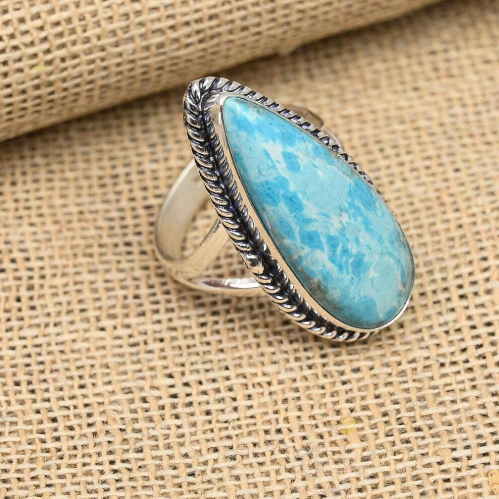 (blue, 10.5) Wonderful Larimar Gemstone Handmade Jewelry 925 Sterling Silver Ring