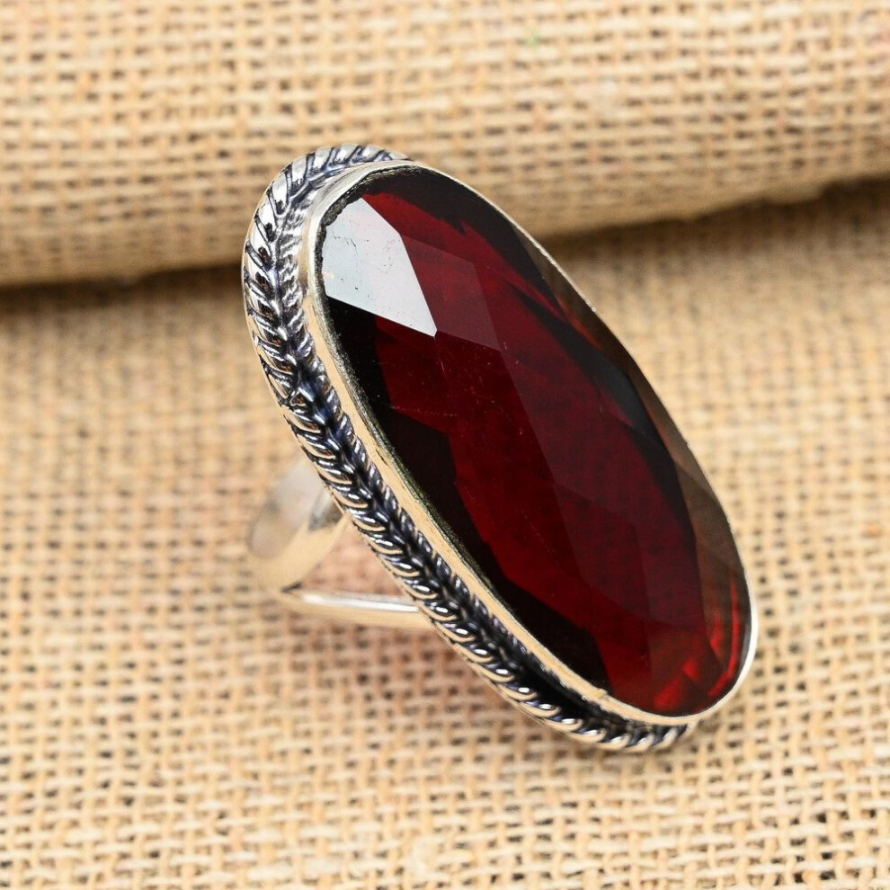 (red, 4.5) Red Garnet Gemstone Handmade 925 Sterling Silver Wedding Jewelry Ring