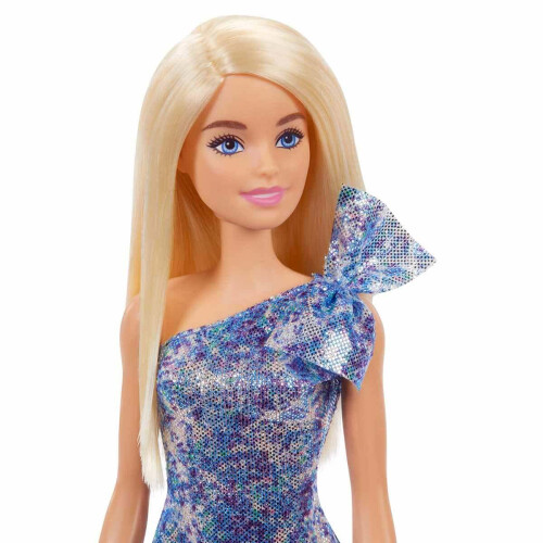 Barbie Κούκλα Barbie Ξανθά Μαλλιά Μπλε Μάτια με Μίνι Φόρεμα και Ασημένια Παπούτσια 2
