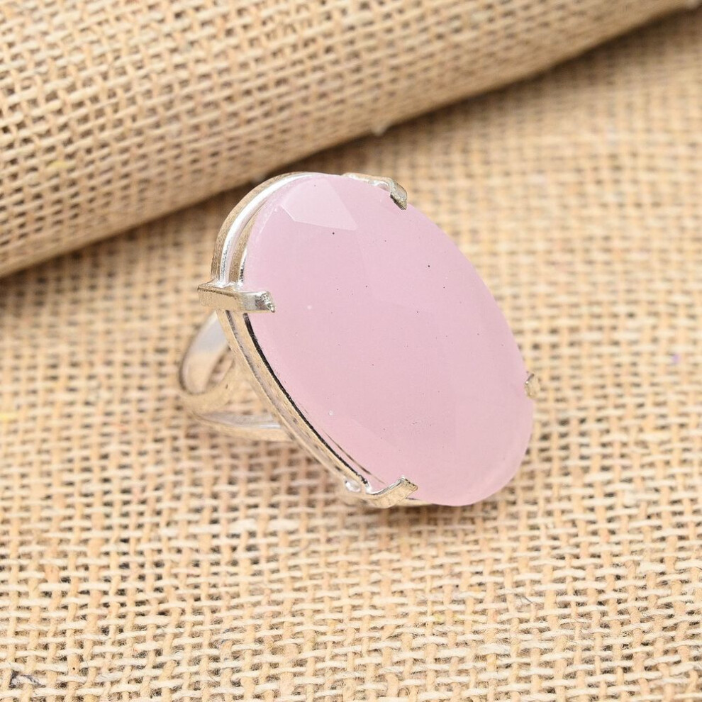 (pink, 9) Pink Chalcedony Gemstone Handmade Jewelry 925 Sterling Silver Ring For Women