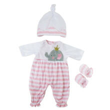 JC Toys | Boutique Berenguer | Roupa de boneca de beb    | Onesie longa listrada rosa com fita e botas | Idades de 2+ | Se encaixa em bonecas 14 """"