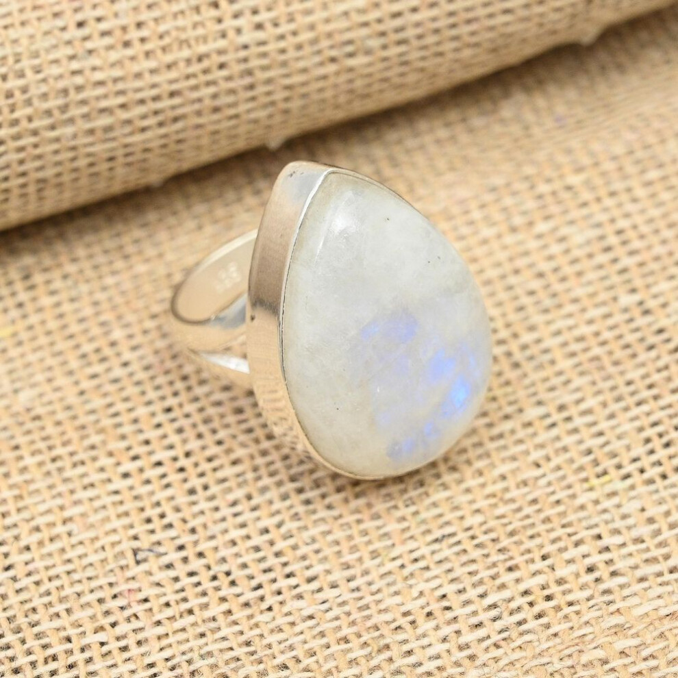 (white, 10) Rainbow Moonstone Gemstone Handmade Jewelry 925 Sterling Silver Ring