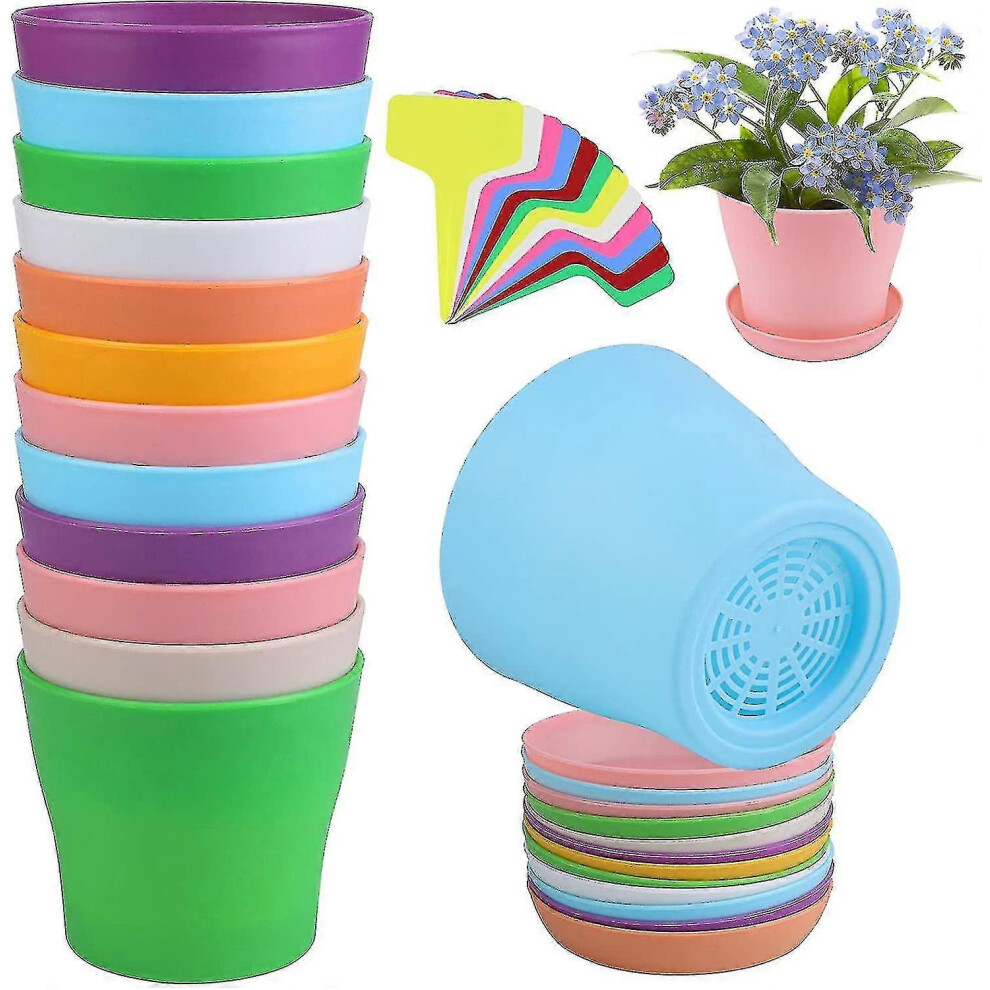 (white) Pack Of 12 Plastic Pots Flower Nursery Outdoor Indoor Plants For Your Room, Office, Garden Decor With Tray Opening H-image-OPC-PG6TT7W-NEW