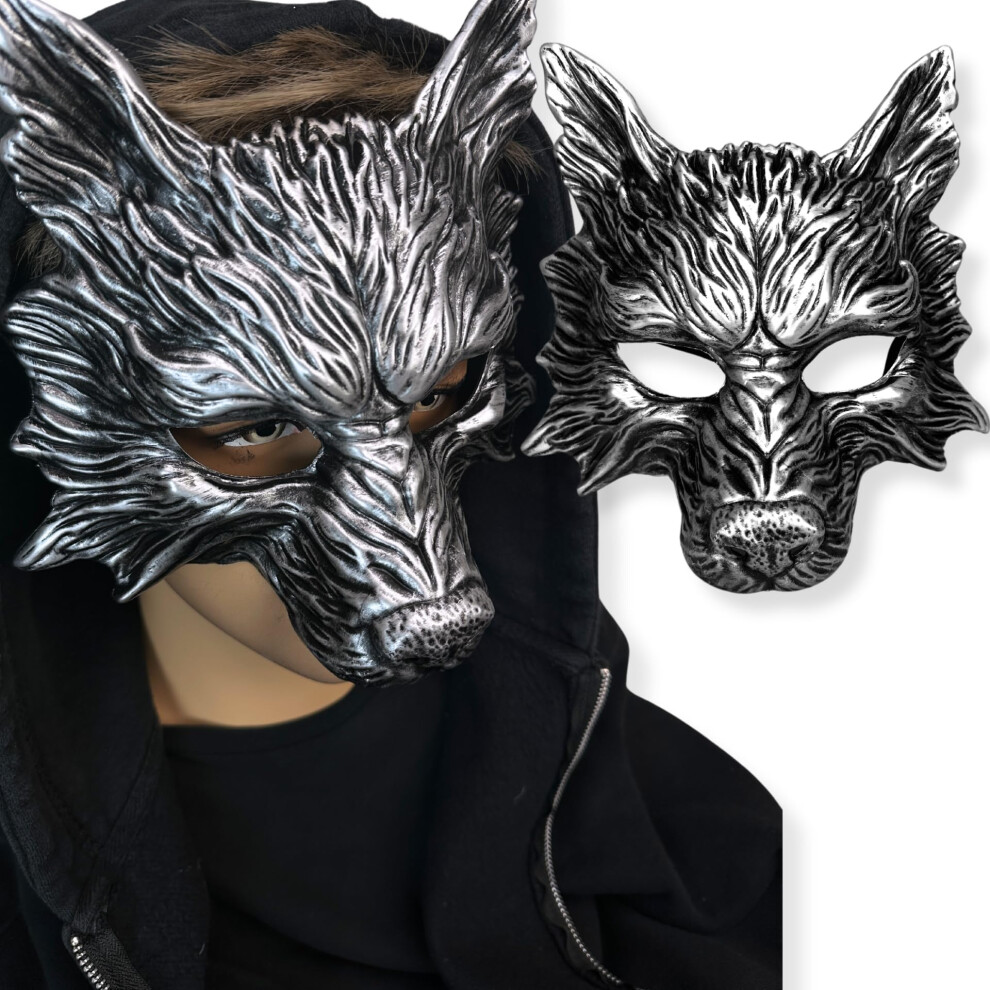 Doc Johnson Wolf Mask Animal Masquerade Ball Wolves Mask Halloween Cosplay Costume Mask Party Masks Props (Silver)