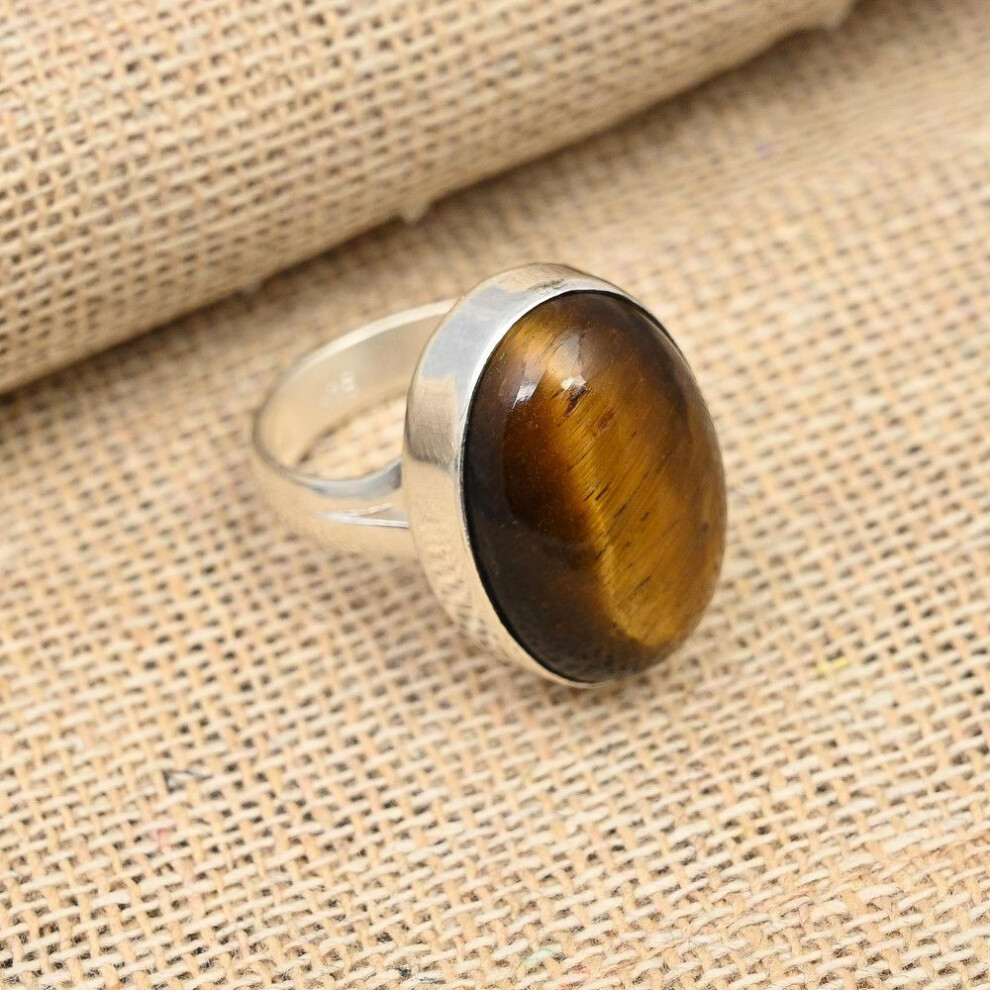 (yellow, 4.5) Amazing Tiger Eye Gemstone Handmade 925 Sterling Silver Ring  Jewelry