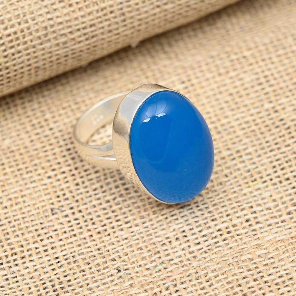 (blue, 4) Lovely Blue Chalcedony Gemstone Handmade 925 Sterling Silver Ring Jewelry