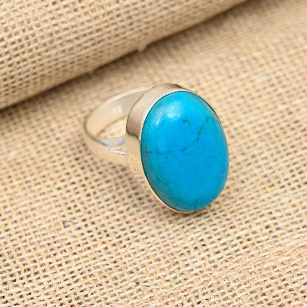 (blue, 8) Tibetan Turquoise Gemstone Handmade 925 Sterling Silver Ring Jewelry For Thanksgiving