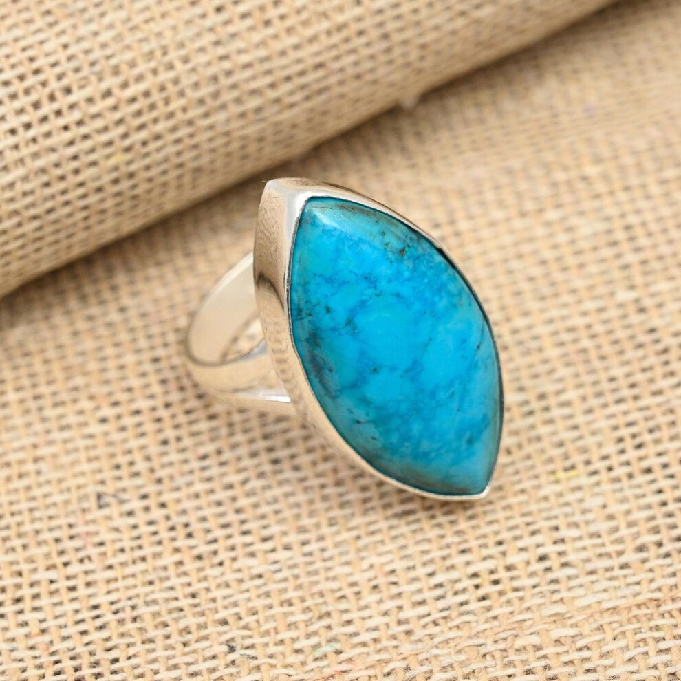 (blue, 9.5) Tibetan Turquoise Gemstone Handmade Solid 925 Sterling Silver Ring Jewelry