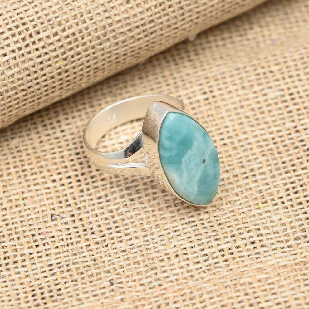 (blue, 9) Larimar Gemstone Handmade 925 Sterling Silver Ring Jewelry For Memorial Day