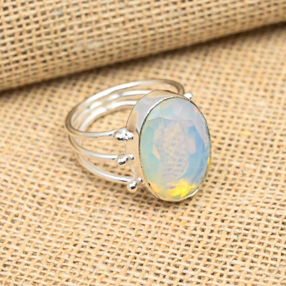 (white, 11) Gorgeous Milky Opal Gemstone 925 Sterling Silver Handmade Lovely Ring Jewelry For Her