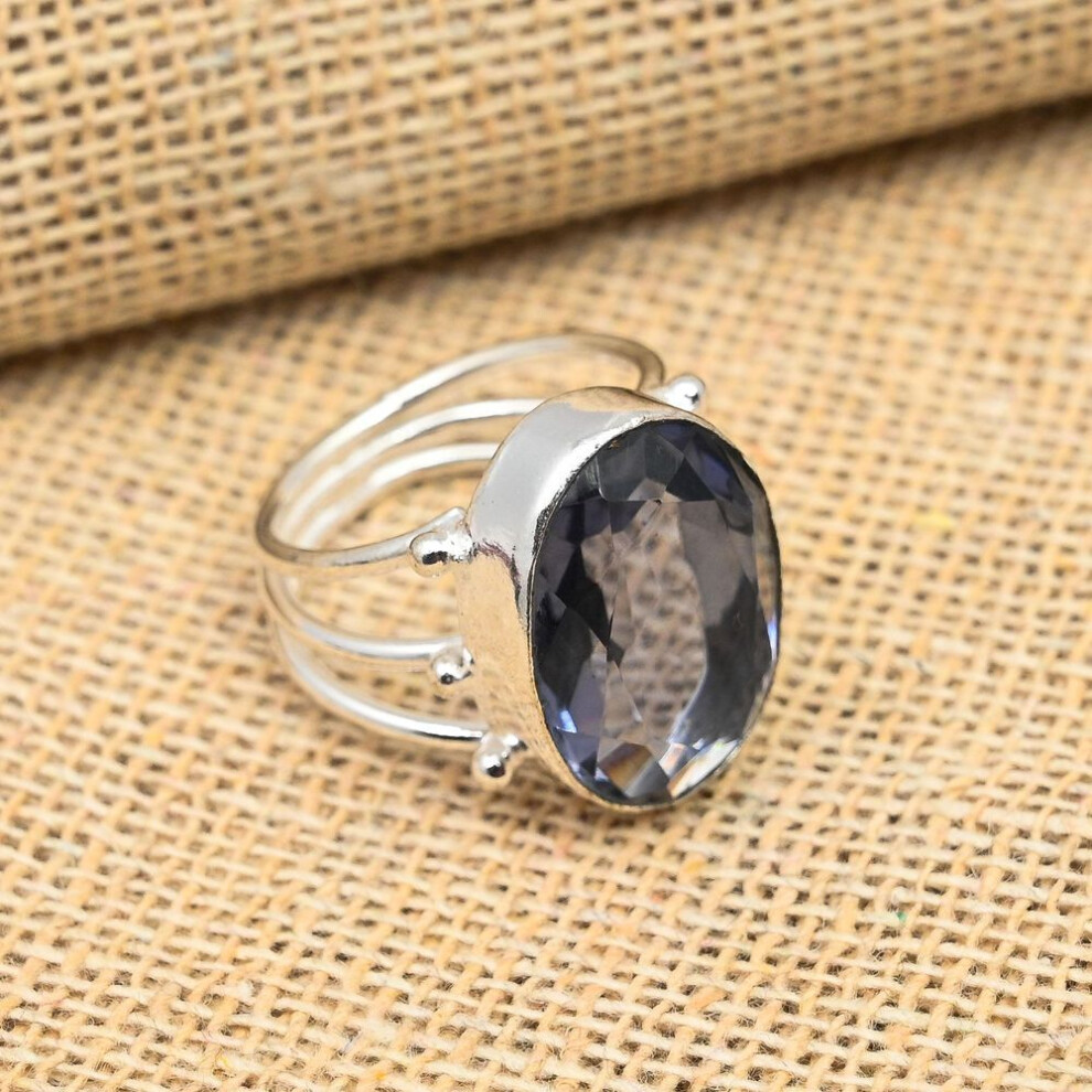 (blue, 12) Iolite Gemstone 925 Sterling Silver Handmade Jewelry  Ring For Women