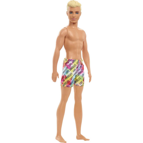 Barbie Κούκλα Barbie Ken στην παραλία με ξανθά μαλλιά και πολύχρωμα μαγιό Los Angeles 1