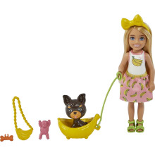 Panenka Barbie Chelsea a doplnky Mal blondnka s odnmatelnou sukn s bannovm potiskem Postlka pro tene a dal