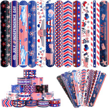 MGparty 48pcs 4th of July Slap Armbander för Barn, Patriotiska Fester, Dekorationer