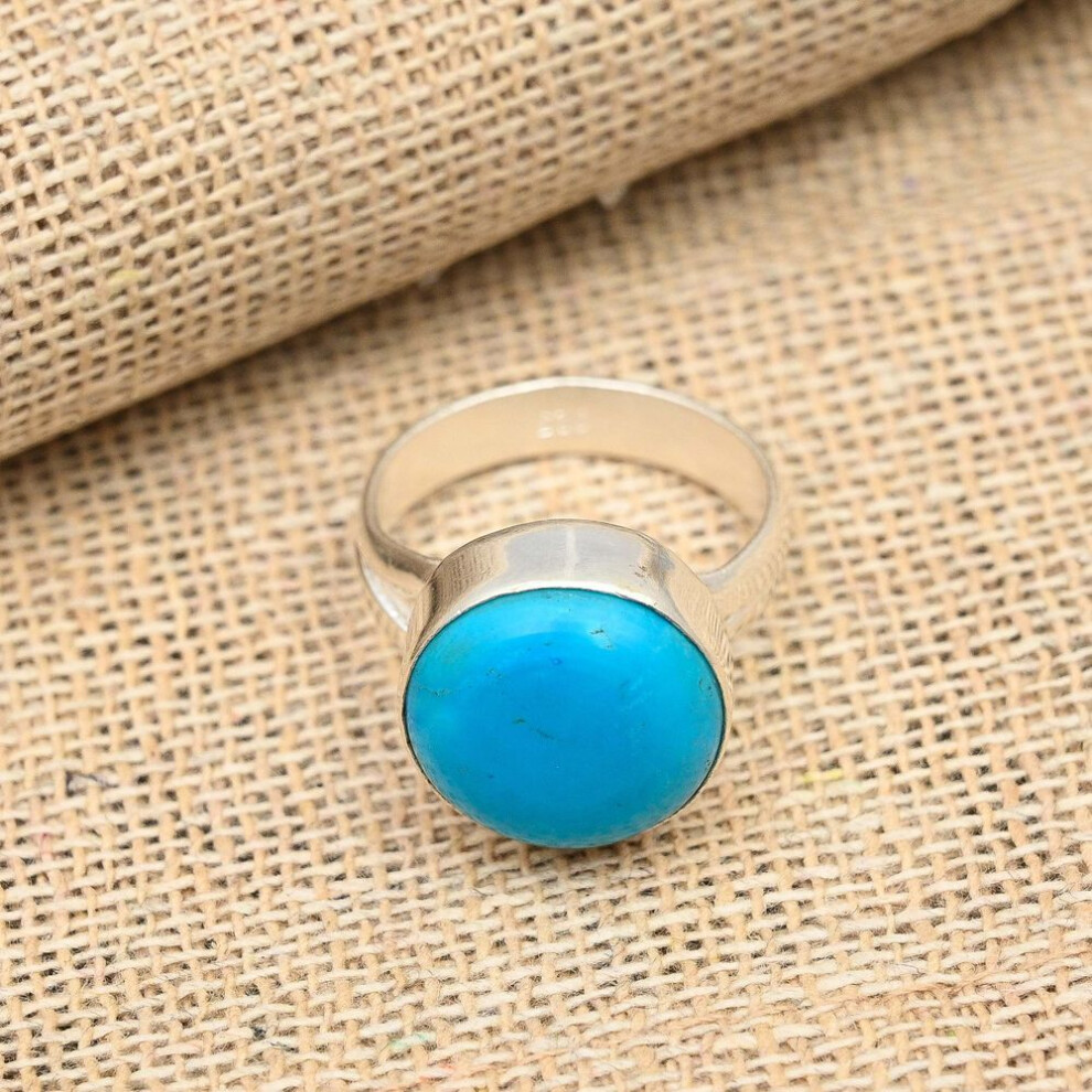 (blue, 8) Tibetan Turquoise Gemstone 925 Sterling Silver Handmade Wonderful Jewelry Ring