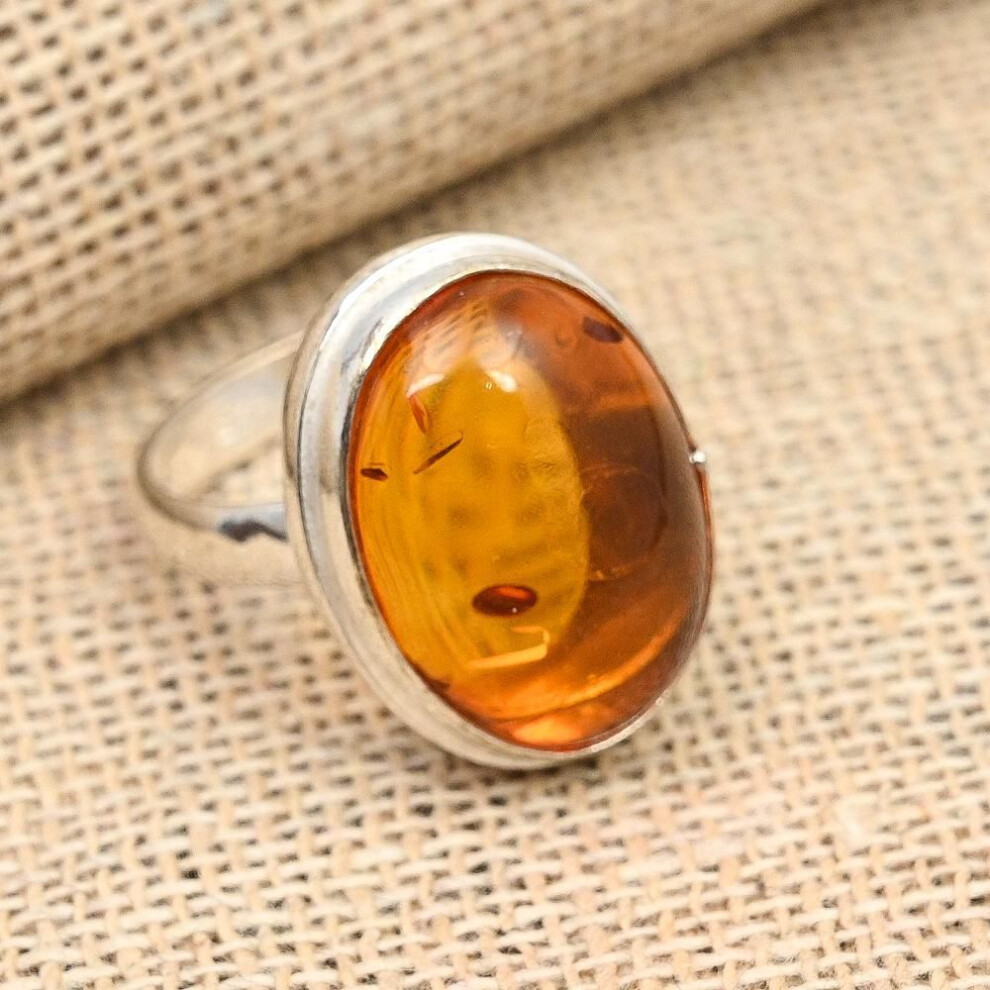 (yellow, 5) Lovely Lab-created Baltic Amber Gemstone Handmade 925 Sterling Silver Ring Jewelry