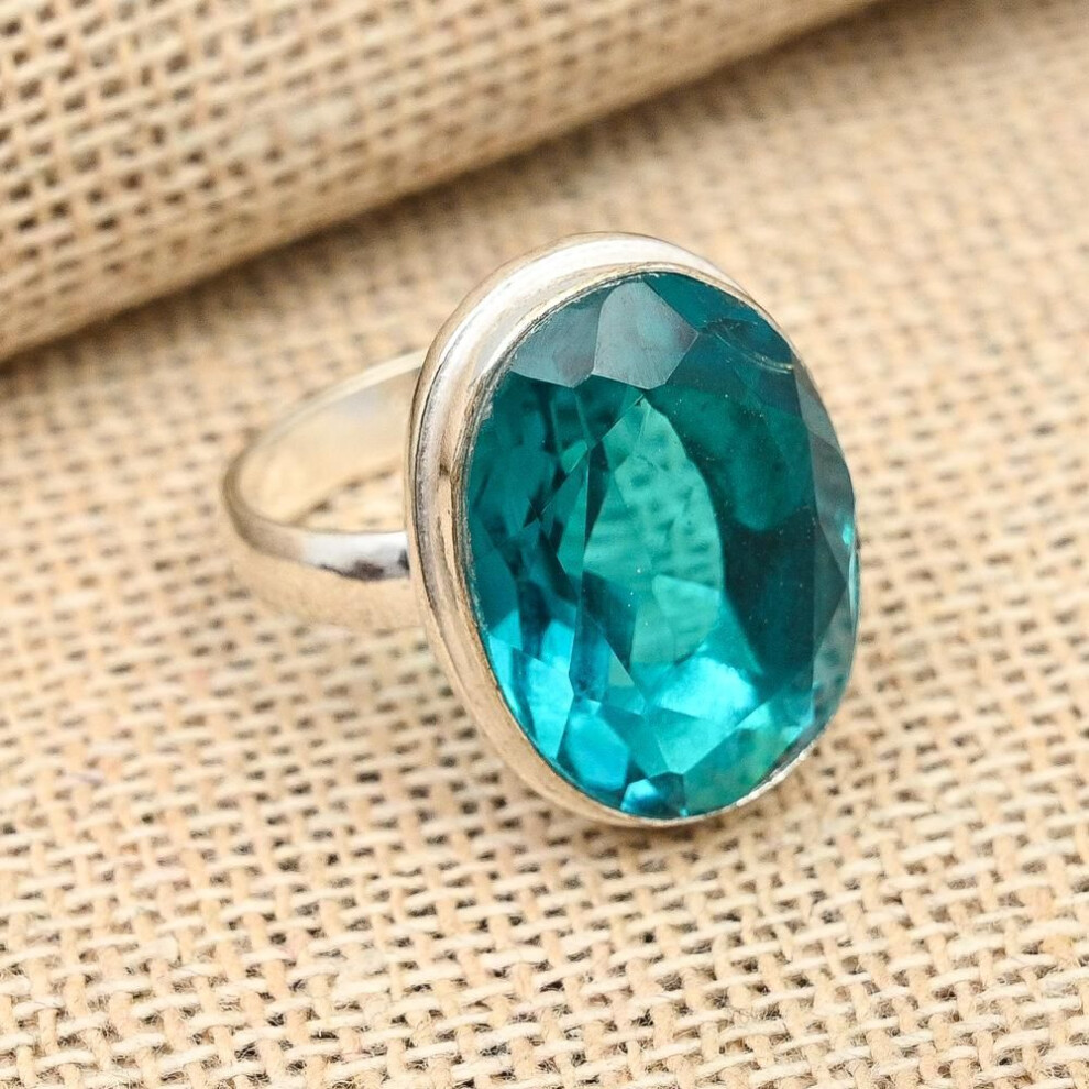 (blue, 7.5) Indicolite Tourmaline Gemstone Handmade Jewelry 925 Sterling Silver Ring