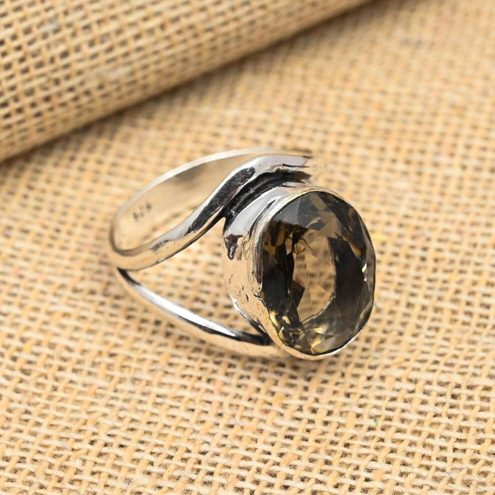 (brown, 9.5) Smoky Topaz Gemstone Jewelry 925 Sterling Silver Handmade Ring For Mother