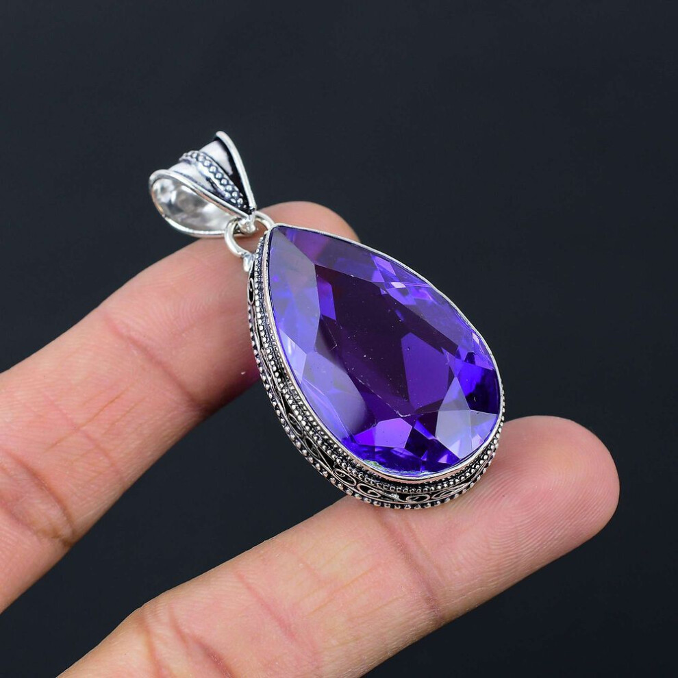 Amethyst Gemstone Pendant Solid 925 Sterling Silver Pendant Jewelry Gift For Unisex Lg-035