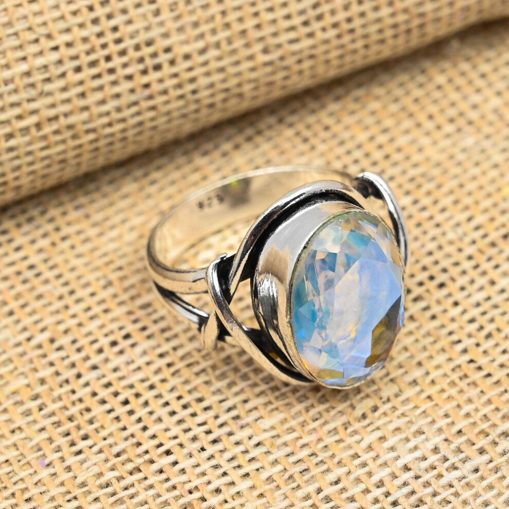 (white, 11.5) Gorgeous Rainbow Mystic Topaz Gemstone Handmade 925 Solid Sterling Silver Jewelry Ring For Women