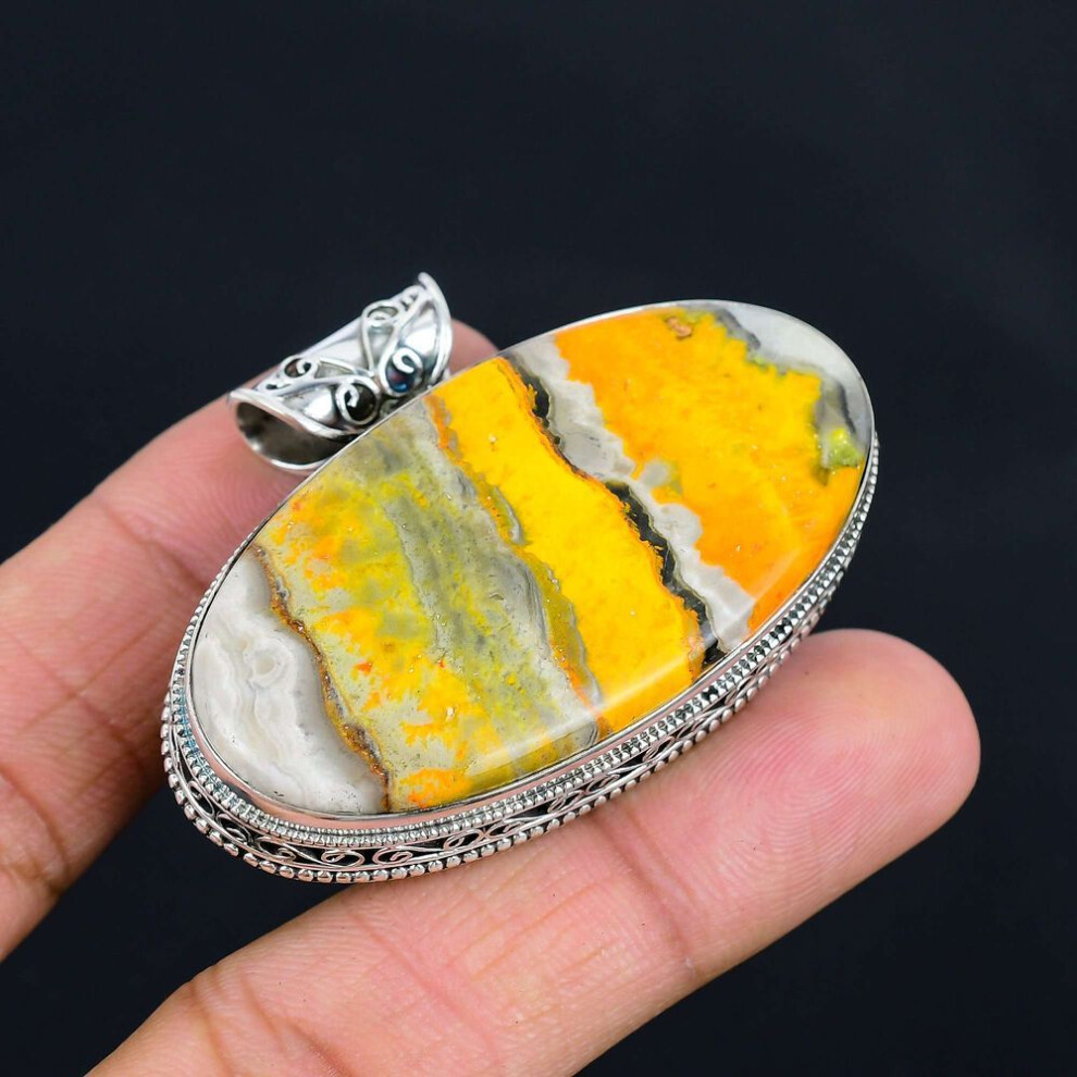 Bumble Bee Jasper Gemstone Pendant Solid 925 Sterling Silver Pendant Jewelry Gift For Unisex
