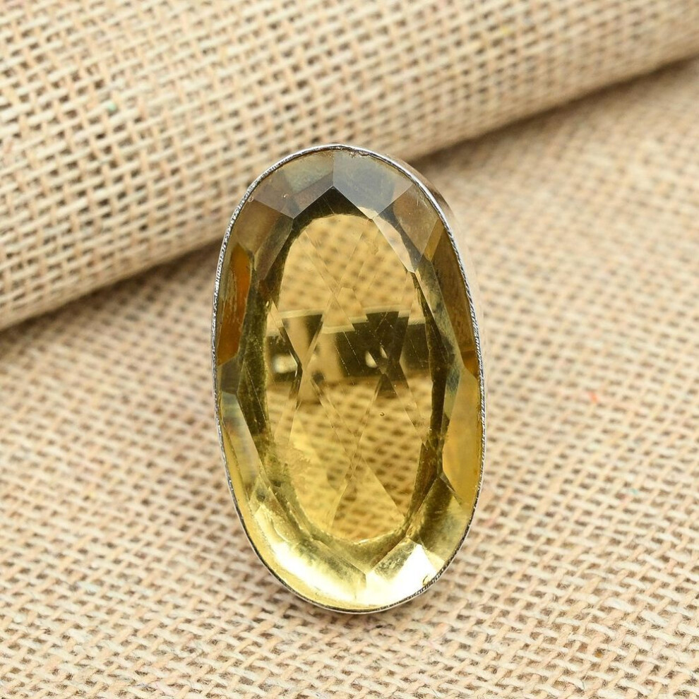 (yellow, 4.5) Faceted Citrine 925 Sterling Silver Handmade Gemstone Ring Memorial Gift For Her