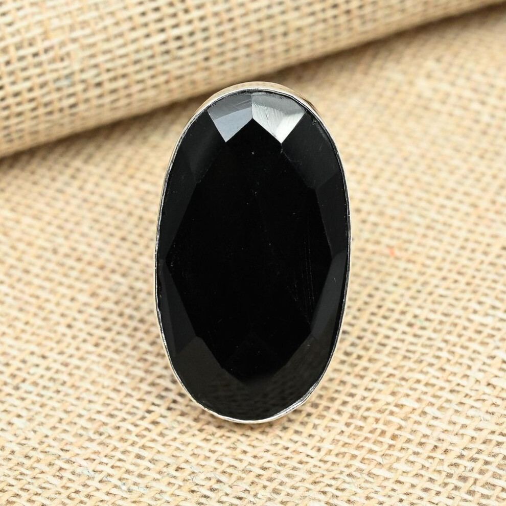 (black, 12) Faceted Black Spinel Gemstone Solid 925 Sterling Silver Handmade Jewelry Wedding Gift Ring