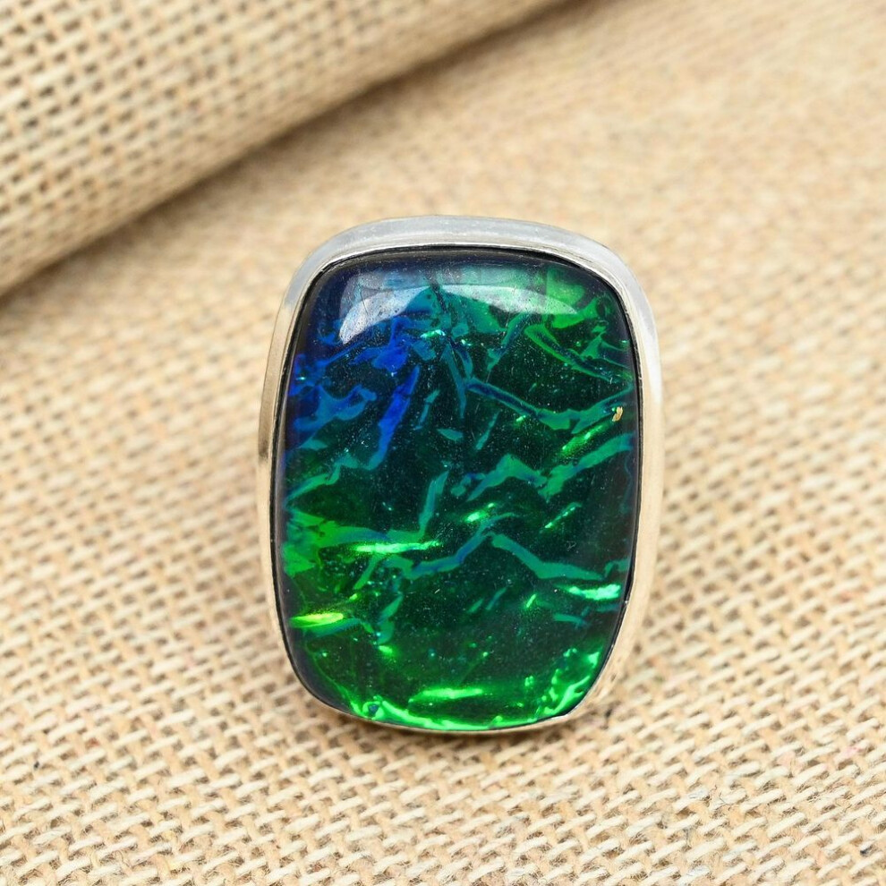(blue, 6.5) Blue Australian Triplet Opal Gemstone 925 Sterling Silver Handmade Jewelry Engagement Ring