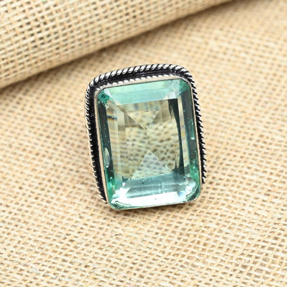 (green, 7) Green Amethyst Gemstone 925 Sterling Silver Handmade Jewelry Engagement Ring