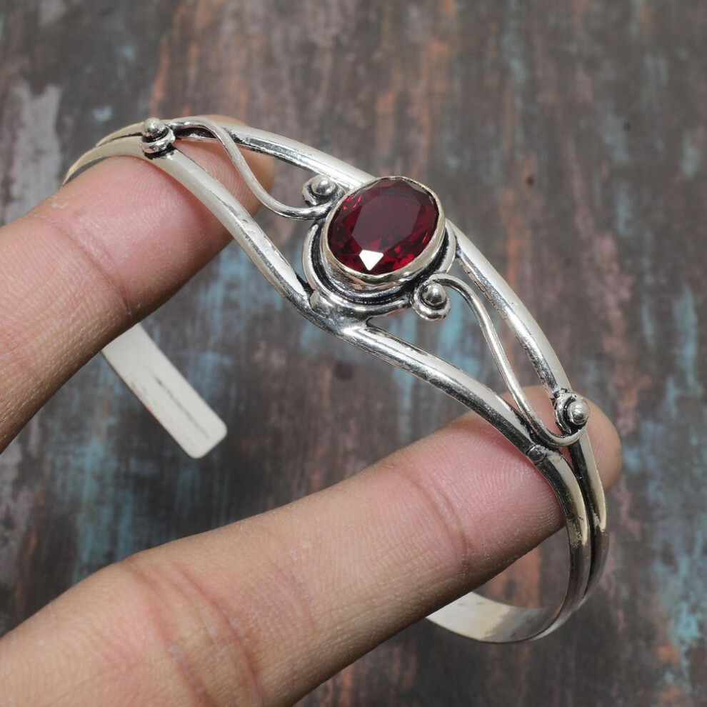 (red, Adjustable) Mozambique Garnet Gemstone 925 Sterling Silver Handmade Wonderful Cuff Jewelry Bangle Adjustable