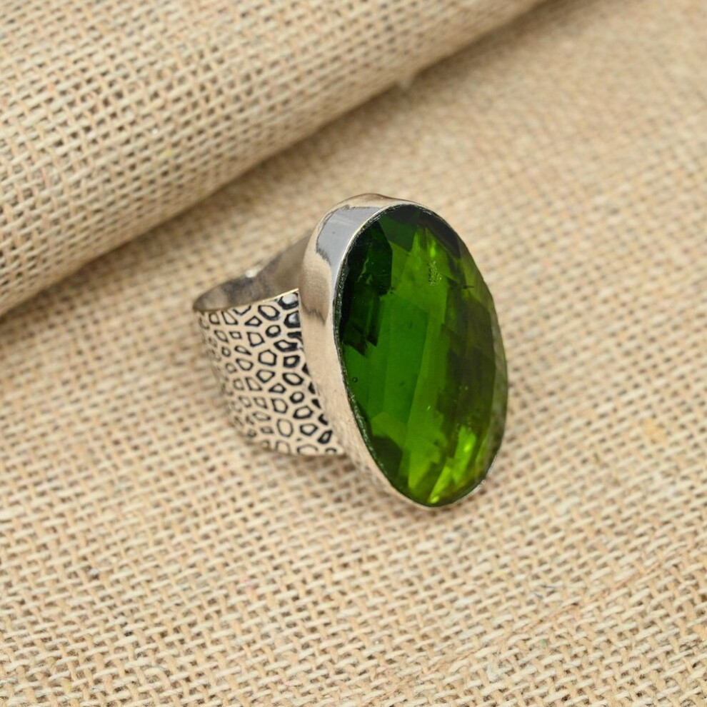 (green, 10.5) Chrome Diopside Gemstone Solid 925 Sterling Silver Handmade Gift For Women Jewelry Ring