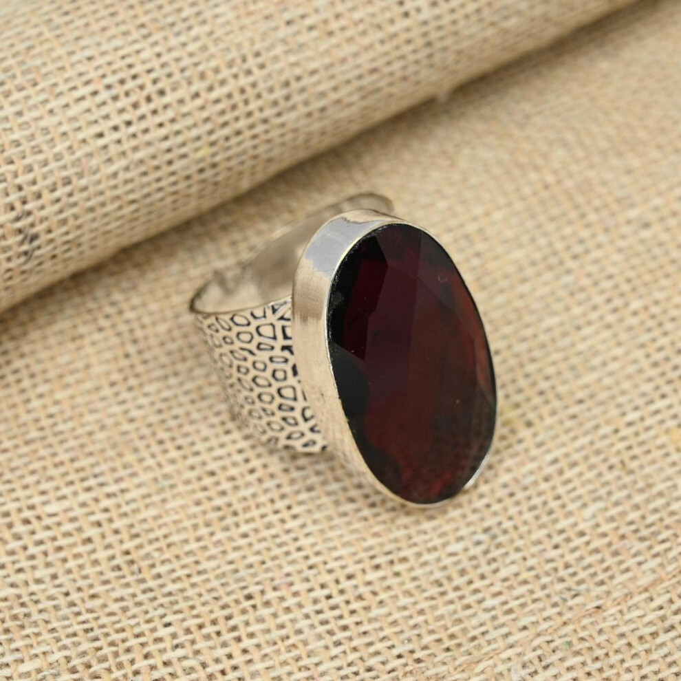 (red, 5.5) Red Garnet Gemstone 925 Sterling Silver Handmade Pretty Ring Valentine&apos;s Day Gift