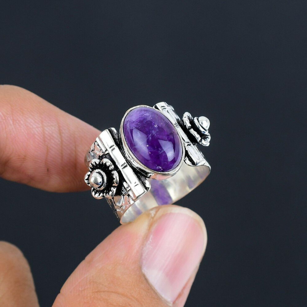 (5.5) Natural Amethyst Gemstone Silver Ring | 925 Sterling Sliver | Antique Silver Jewelry | Handmade Vintage Silver Rings For Women & Girls