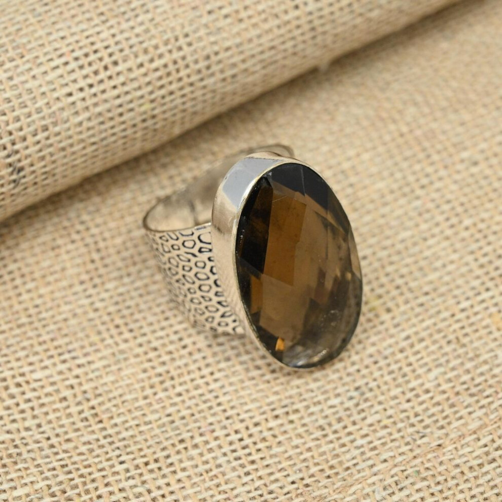 (brown, 12) Smoky Topaz Gemstone 925 Sterling Silver Gorgeous Ring Fancy Handmade Jewelry