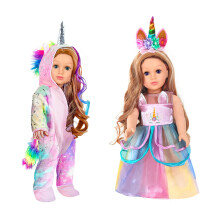 Wondoll 2 -s?t 18 -tommer dukke -t?j s?t -enhj?rningst?j med h?rklip og pandeb?nd -Kompatibelt med alle 18 tommer Dolls -tilbeh?r til b?rn -pink