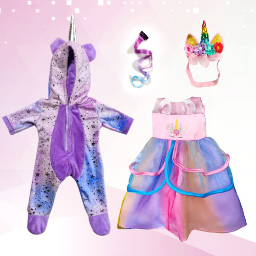 WONDOLL 2 conjuntos de roupas de boneca de 18 polegadas  Roupas de unicrnio com grampo de cabelo e faixa de cabea  Compatvel com todos os ac 1