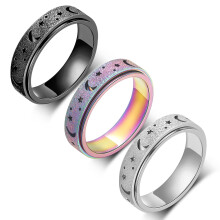 Amorartsky angstring for kvindelige m?nd titanium rustfrit st?l spinner ring 5 farver 6mm st?rrelse 6-10 3 stilarter fidget ring-moon stjerne san